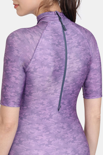 Buy Zivame Zelocity Padded Bodysuit With Zipper - Chinese Violet Online