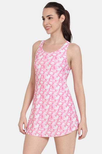 Zelocity Women Pink Printed Padded Slip-On Swimming Dress Price in