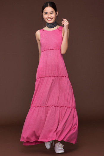Zivame Tier and Flared Maxi Dress-Pink