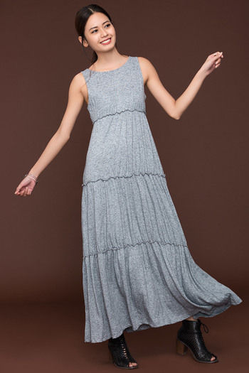 Zivame Tier and Flared Maxi Dress-Grey
