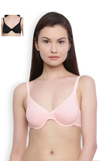 Buy Rosaline Everyday Double Layered Non Wired Medium Coverage T-Shirt Bra  (Pack of 2) - Baby Pink Black at Rs.299 online