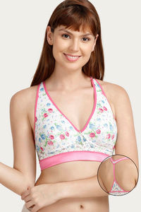 Buy Zivame Floral Double Layered Non Wired Medium Coverage Bralette -Mint Floral Print