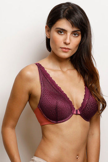 Buy Zivame Moroccan Lace Padded Wired 3/4th Coverage Lace Bra - Zinfandel  at Rs.895 online