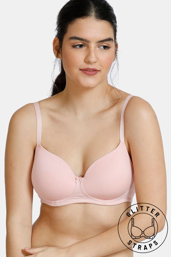 Buy Zivame Glitter Straps Padded Non Wired 3/4th Coverage T-Shirt Bra -  Powder Pink at Rs.340 online