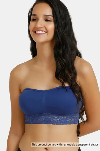 Zivame Double Layered Non Wired 3/4th Coverage Bandeau Bra - Blue Depth