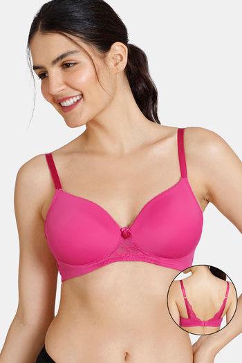 Buy Zivame Beautiful Basics Padded Non Wired 3/4th Coverage T-Shirt Bra - Fuchsia Red
