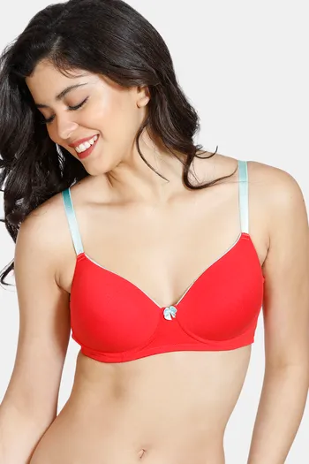 Buy Zivame Padded Non Wired 3/4th Coverage T-Shirt Bra - High Risk Red at Rs.582  online