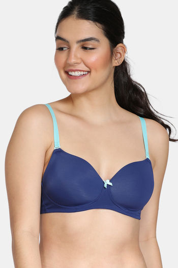 Zivame Padded Non Wired 3/4th Coverage T-Shirt Bra - Blue Depth