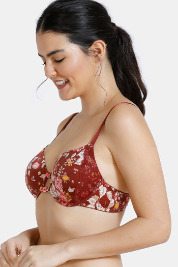 Buy Zivame Bloom Padded Wired 3/4th Coverage T-Shirt Bra - Red Floral at Rs.583  online