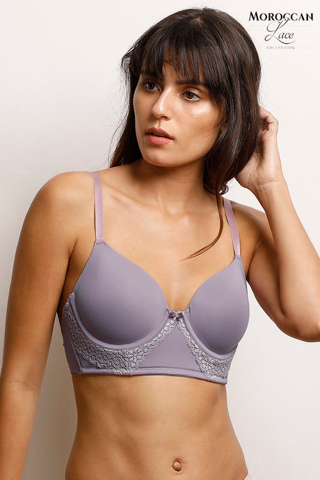 Buy Zivame Moroccan Lace Padded Wired 3/4th Coverage Long Line Bra -  Valerian at Rs.453 online