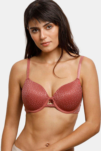 Buy Zivame Moroccan Lace Padded Wired 3/4th Coverage Lace Bra - Dusty Cedar
