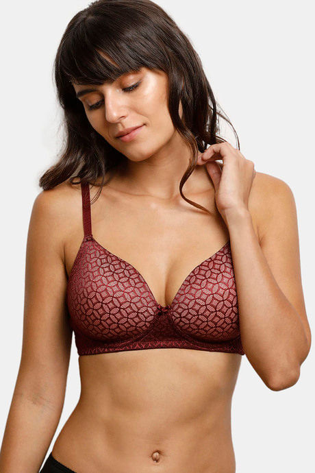 Zivame Moroccan Lace Padded Non Wired 3/4th Coverage Lace Bra - Zinfandel