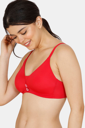 Zivame Modern Grounds Padded Non Wired 3/4th Coverage T-Shirt Bra - Red