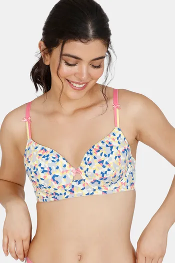 Buy Zivame Printed Fashion Padded Wired 3/4th Coverage T-Shirt Bra - Lemon  at Rs.549 online