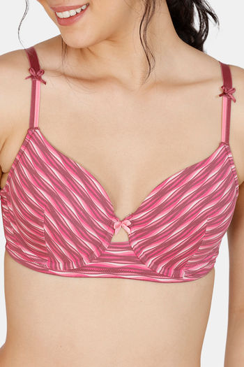 Zivame Soft n Sheen Padded Wired 3/4th Coverage T-Shirt Bra With Bikini  Panty - P Csmos P Pink