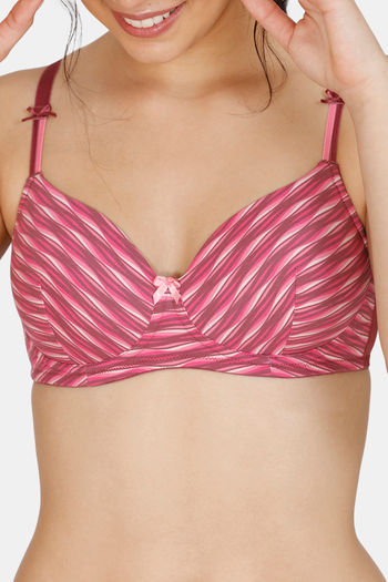 Buy Zivame Printed Fashion Padded Non Wired 3/4th Coverage T-Shirt Bra -  Maroon at Rs.649 online