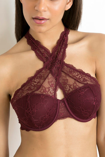 Zivame Luxe Lace Padded Wired 3/4th Coverage Bralette - Zinfandel