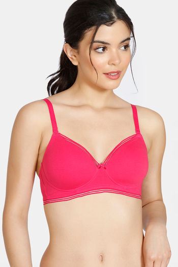 Buy Zivame Joy Ride Padded Non Wired 3/4th Coverage T-Shirt Bra - Rose Red