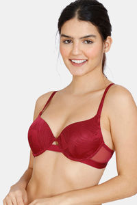 Buy Zivame Jacquard Scrolls Padded Wired Medium Coverage Push Up Bra - Rhododendron