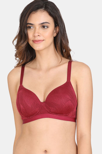 Buy Zivame Jacquard Scrolls Padded Non Wired 3/4th Coverage T-Shirt Bra - Rhododendron
