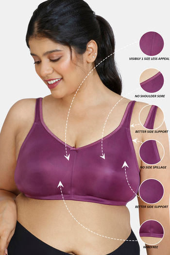 Buy Women's Zivame Purple Plain Full Coverage Minimiser Bra with Hook and  Eye Closure Online