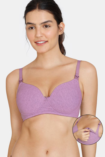 Buy Zivame Beautiful Basics Padded Non-Wired 3/4Th Coverage Maternity / Nursing Bra - Violet Tulle