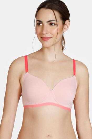 Buy Zivame Beautiful Basics Padded Non Wired 3/4th Coverage T-Shirt Bra -  Powder Pink at Rs.450 online