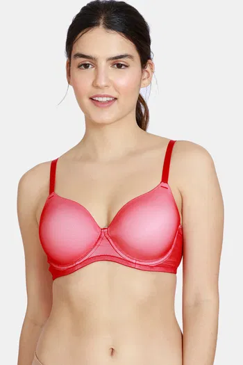 Buy Zivame Abstract Colourplay Mesh Padded Wired 3/4th Coverage T-Shirt Bra - Barbados Cherry