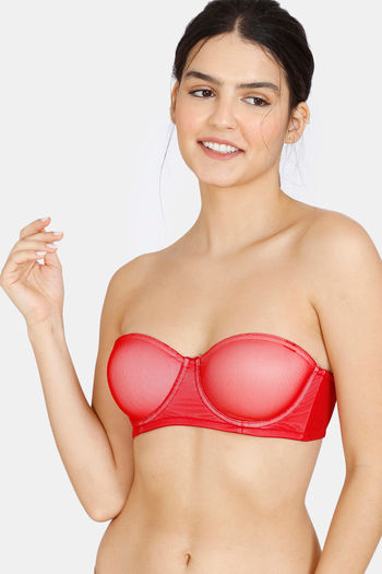 Buy Zivame Abstract Colourplay Mesh Padded Wired 3/4th Coverage Strapless Bra - Barbados Cherry