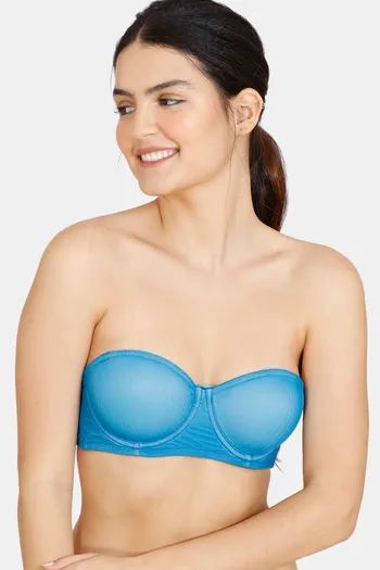 Buy Zivame Abstract Colourplay Mesh Padded Wired 3/4th Coverage Strapless Bra - Seaport