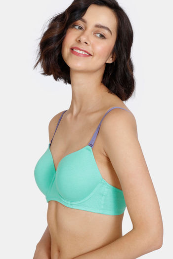 Buy Zivame Joy Ride Padded Wired 3/4th Coverage T-Shirt Bra - Peacock Blue  at Rs.599 online