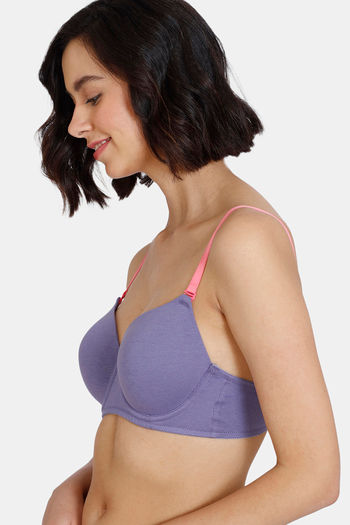 Buy Zivame Beautiful Basics Padded Wired 3/4th Coverage T-shirt Bra Purple  online