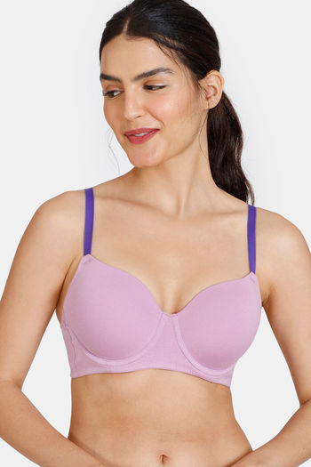 Buy Zivame Beautiful Basics Padded Wired 3/4th Coverage T-Shirt Bra - Violet Tulle