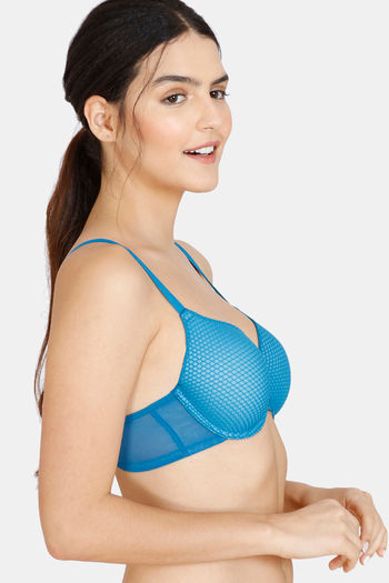 Buy Zivame Embossed Mesh Padded Wired 3/4th Coverage T-Shirt Bra - Seaport  at Rs.450 online