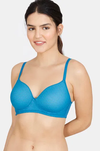 Buy Zivame Embossed Mesh Padded Non Wired 3/4th Coverage T-Shirt Bra - Seaport