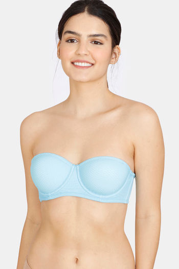 Buy Zivame Embossed Mesh Padded Wired 3/4th Coverage Strapless Bra - Crystal Seas