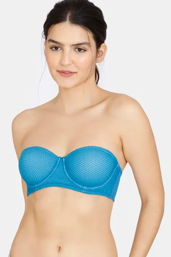 Buy Zivame Embossed Mesh Padded Wired 3/4th Coverage Strapless Bra - Seaport