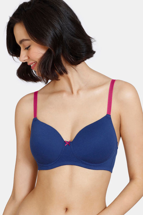 Buy Zivame Beautiful Basics Padded Non Wired 3/4th Coverage T-Shirt Bra -  Blue Depth at Rs.387 online