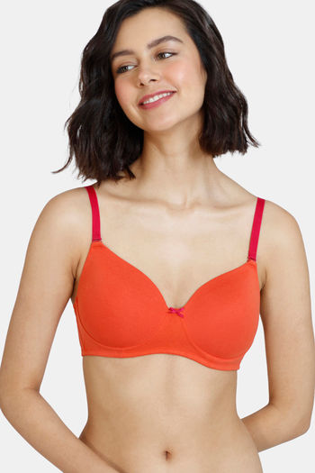 Buy Zivame Beautiful Basics Padded Non Wired 3/4th Coverage T-shirt Bra - Summer Fig