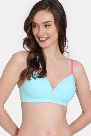 Buy Zivame Beautiful Basics Padded Non Wired 3/4th Coverage T-Shirt Bra -  Tanager Turquoise at Rs.220 online