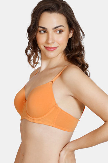 Buy Zivame Beautiful Basics Padded Non Wired 3/4th Coverage Lace Bra -  Muskmelon at Rs.403 online