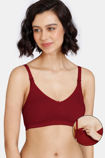 Buy Zivame Maternity Double Layered Non Wired 3/4th Coverage Maternity / Nursing Bra - Beet Red