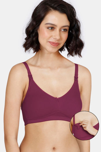 Zivame Maternity Double Layered Non Wired 3/4th Coverage Nursing Bra - Beet Red