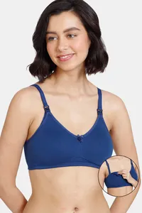 Buy Zivame Maternity Double Layered Non-Wired 3/4th Coverage Maternity / Nursing Bra - Blue Depth