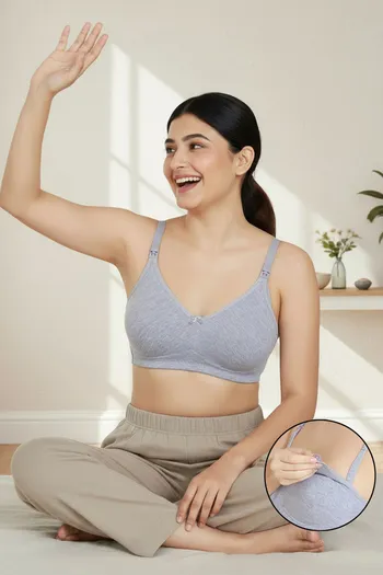 Zivame Maternity Double Layered Non Wired 3/4th Coverage Nursing Bra - Grey Melange