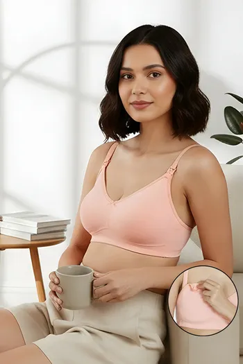 Zivame Maternity Double Layered Non Wired 3/4th Coverage Nursing Bra - Peach Pearl