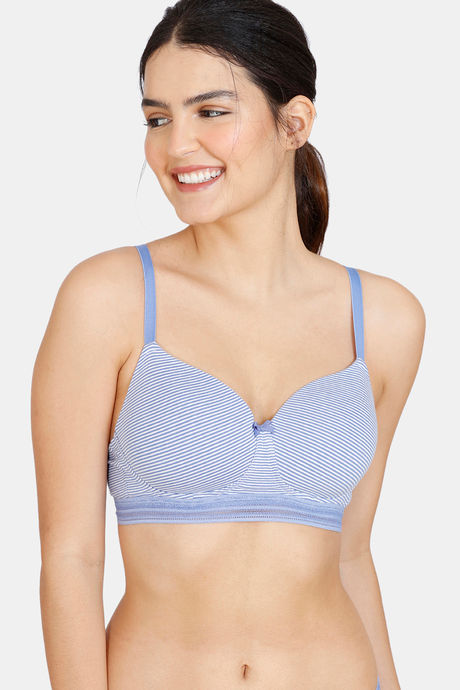Buy Zivame Wonder Stripe Padded Non Wired 3/4th Coverage T-Shirt Bra -  Wedgewood at Rs.400 online