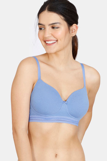 Buy Zivame Beautiful Basics Padded Non Wired 3/4Th Coverage T-Shirt Bra -  Princess - Blue online