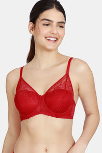 Buy Zivame Love Stories Padded Wired 3/4th Coverage Lace Bra - Chilli Pepper