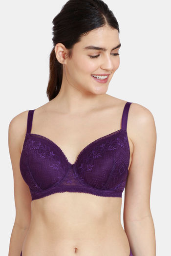 Buy Zivame Love Stories Padded Wired 3/4th Coverage Lace Bra - Crown Jewel